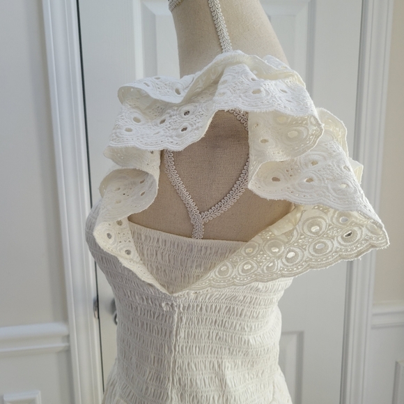 House of Harlow 1960 Smocked Ruffle Peplum Eyelet‎ Lace Puff Sleeve Blouse - Picture 6 of 12